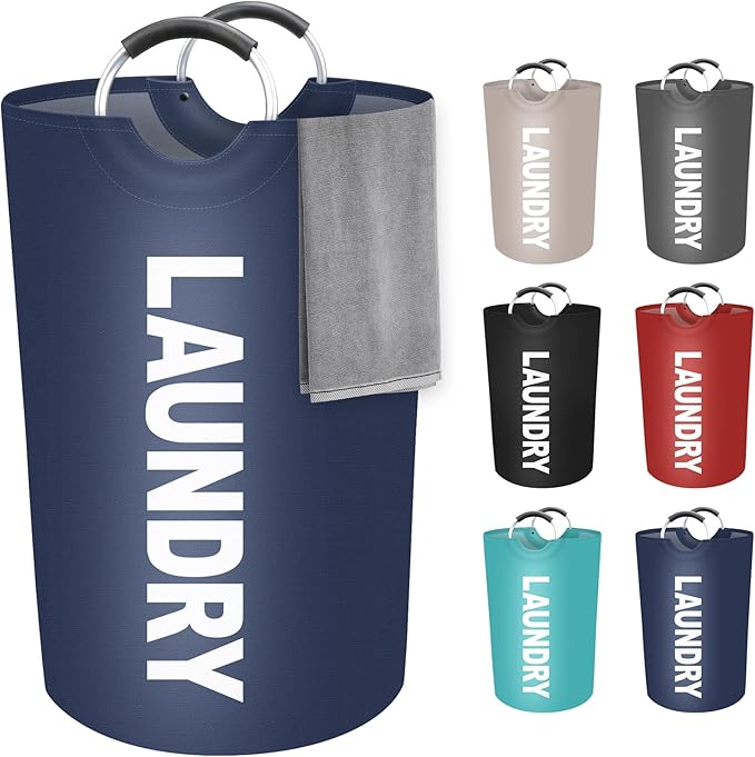 StorageRight 115L Large Laundry Basket, Laundry Hamper, Dirty Clothes Hamper for Laundry, Collapsible, Waterproof Laundry Baskets with Foam Protected Aluminum Handles for Laundry, Dorm, Family (Blue)