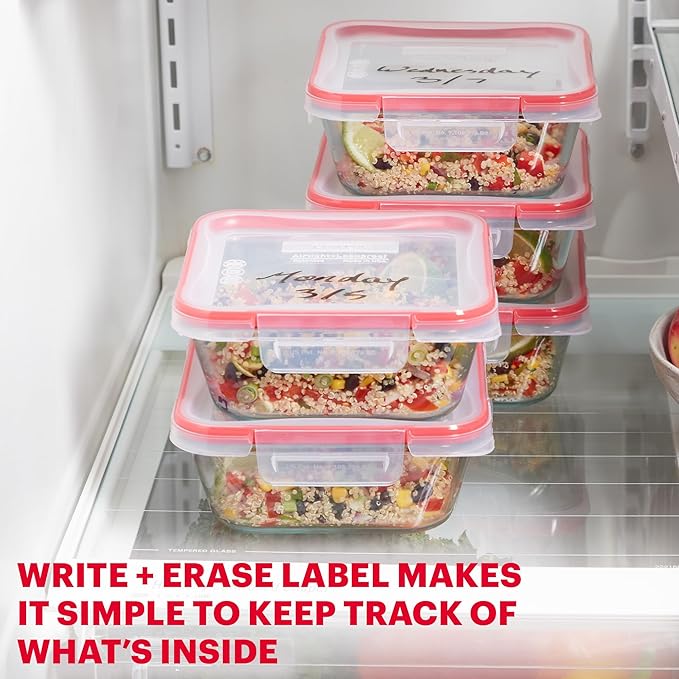 Pyrex Freshlock (5-Pack, 4 Cup) Glass Food Storage Containers Set, Airtight & Leakproof Plastic Locking Lids BPA-Free, Meal Prep Containers Set, Freezer Dishwasher Microwave Safe