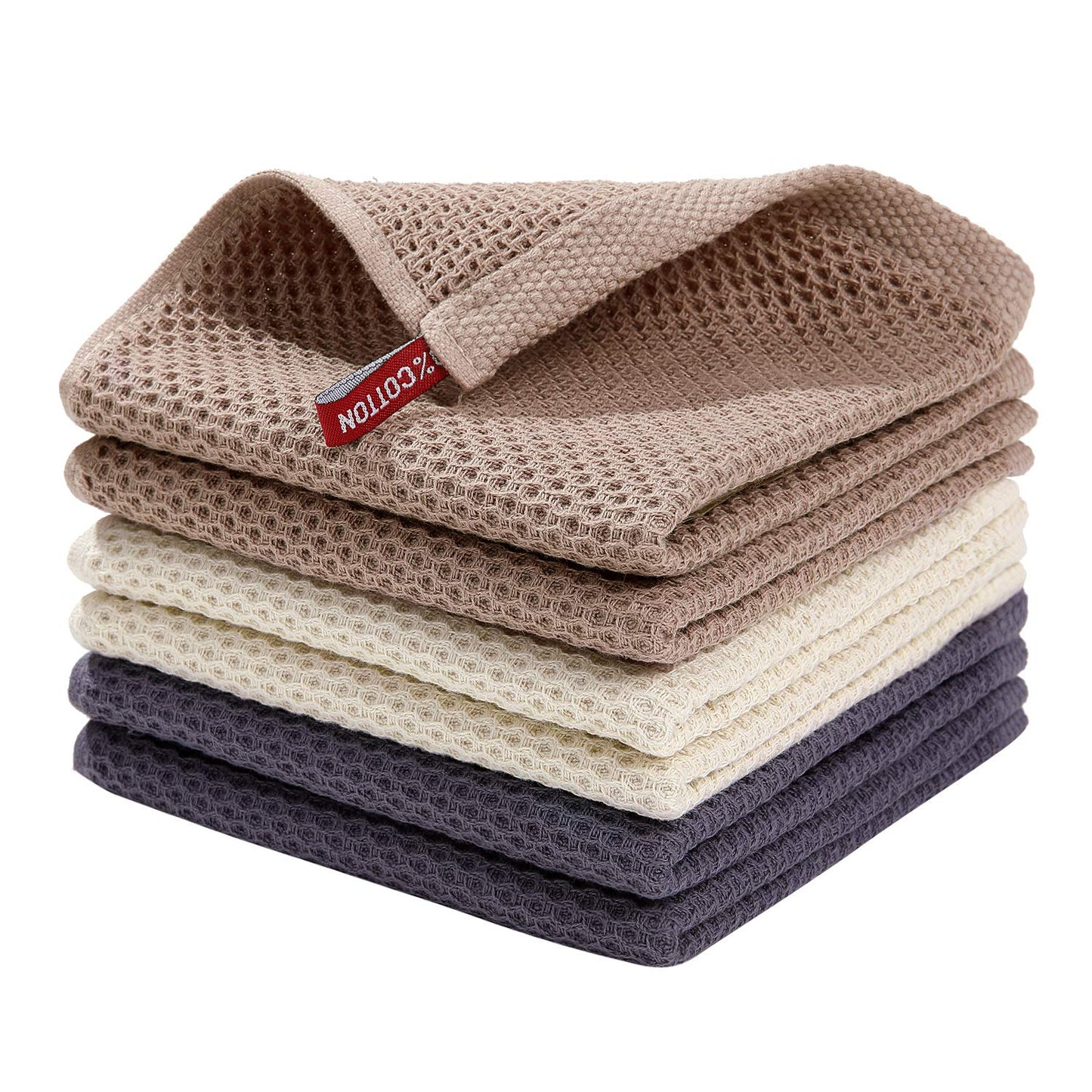 Homaxy 100% Cotton Waffle Weave Kitchen Dish Cloths, Ultra Soft Absorbent Quick Drying Dish Towels, 12 x 12 Inches — 13 x 28 - 12 Pack — 12 x 12 - 6 Pack