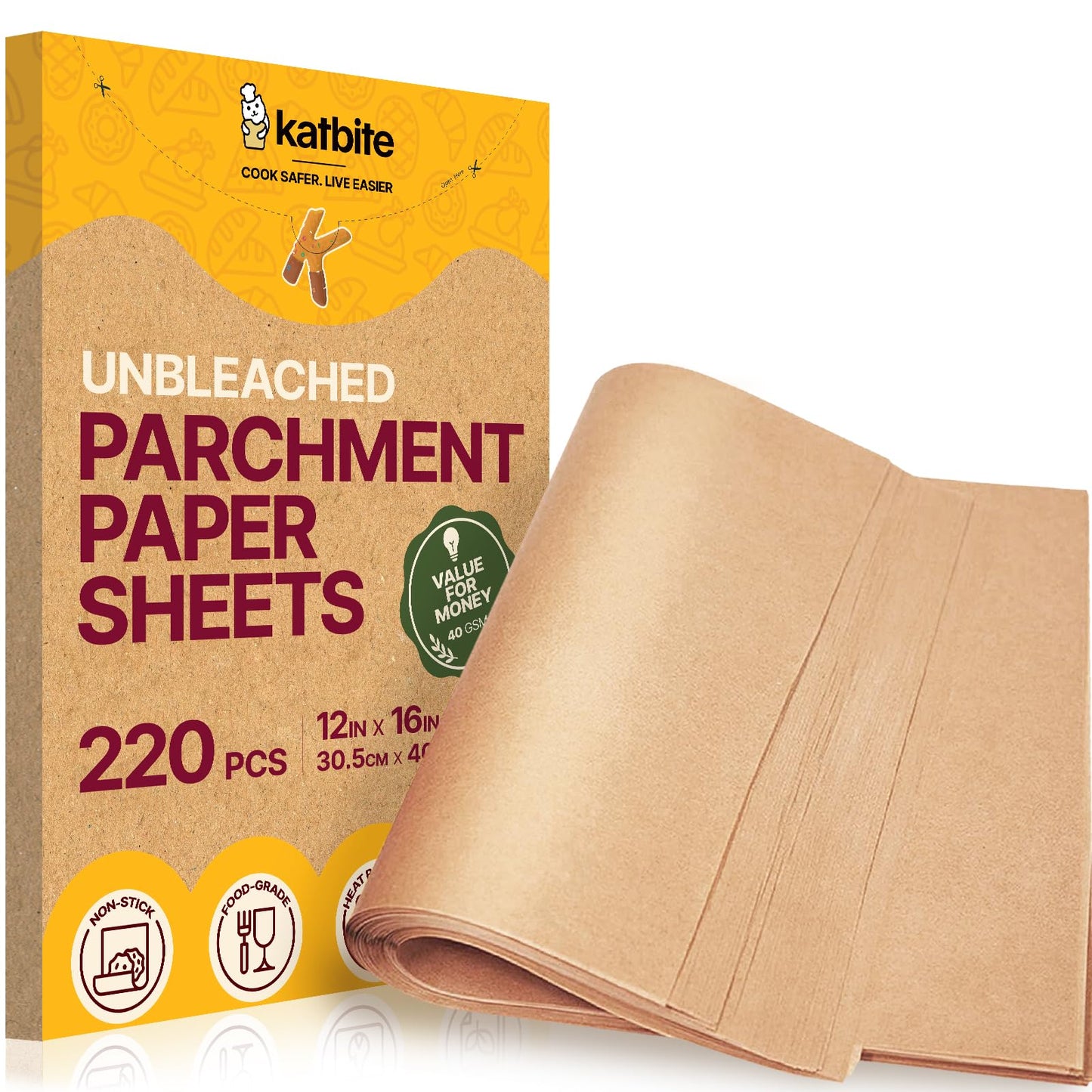 Katbite 8x8 Inch Parchment Paper Sheets 200 PCS, Unbleached and Nonstick