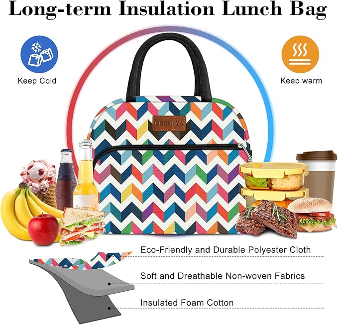 Coobiiya Lunch Bag Lunch Box for Women Men, Reusable Cute Lunchbag - Leakproof, Adult Insulated Lunch Box Tote with Large Capacity, Cooler Container for Work, Travel, Office（Pattern）