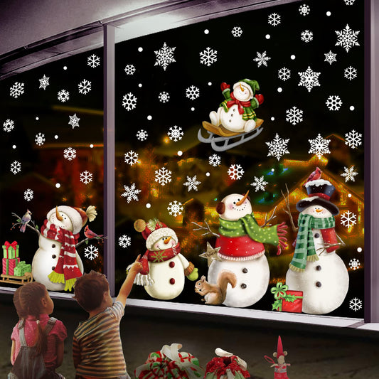 Christmas Snowflake Stickers，Snowman Window Decals，Window Stickers for Windows Glass，Winter Window Cling，Christmas Decorations Holiday,Christmas Window Clings (Snowman)
