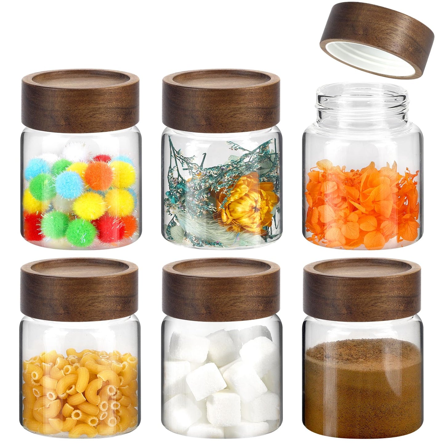 Patoper Airtight Glass Jars with Wooden Lid Glass Spice Jar Round Glass Storage Canister for Pantry Sugar Tea Coffee Bean Nuts Cookies Bath Salts (900ML*2PACK)