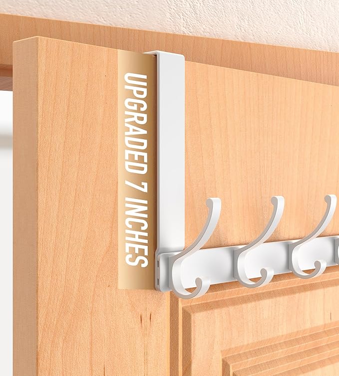 Over The Door Hooks Hanger with Extended Arms, Fit 1 3/8" Door, Tool-Free Assembly, F7U, Towel Rack Organizer Holder - Glossy White