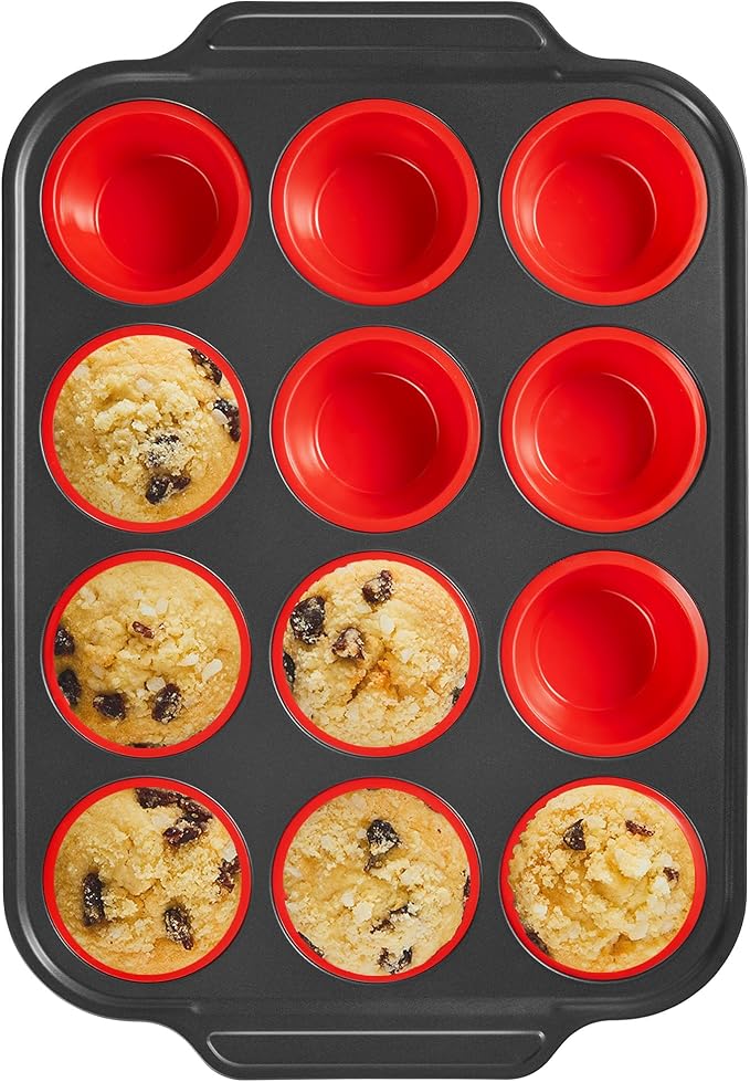 BRONYPRO Silicone Muffin Pans for Baking with Metal Frame, Egg Bite Molds, Cupcake Pans 12 Regular Size, Muffin Tins Easy to Pop Nonstick Non Toxic Bakeware for Oven,Rose Pink