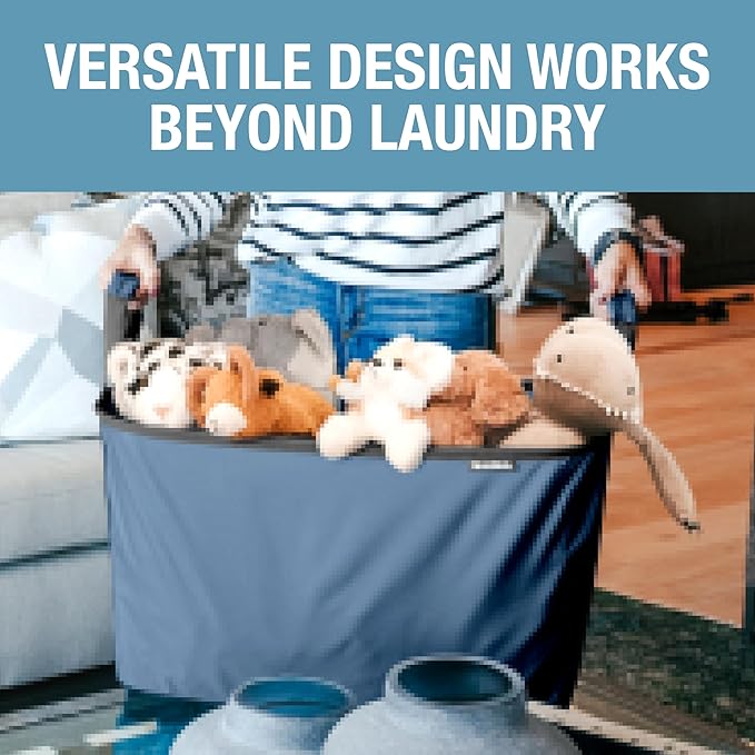 CleverMade Collapsible Laundry Basket 2 Pack – 60L (16 Gal) Foldable Clothes Hamper with Reinforced Handles, Space Saving Fabric Laundry Bin, Holds 55 lbs, Flat Folding for Dorm, Apartment & RV - Denim