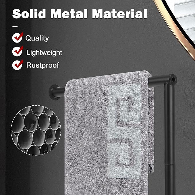 NearMoon Hand Towel Holder Stand, Thicken Metal L Shape Hand Towel Rack, Small Towel Ring, Stable Standing Towel Bar for Bathroom Kitchen Vanity Countertop, 8” L 14” H (Matte Black, 3 Pack)