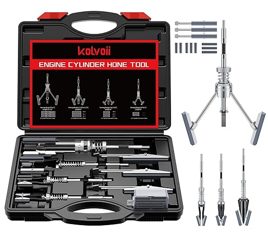 Kolvoii Engine Cylinder Hone Tool Set, 1-1/8", 3" & 4" Hones, Red Case