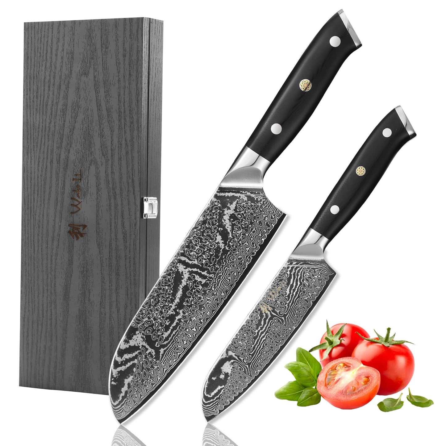 Wakoli Nitoko Santoku Chef Knife, 7.1-Inch VG10 Damascus Steel, G10 Handle