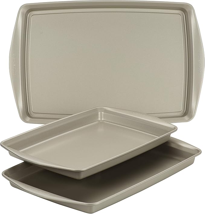 Rachael Ray Nonstick Bakeware Set without Grips, Nonstick Cookie Sheets / Baking Sheets and Cooling Rack - 2 Piece, Silver