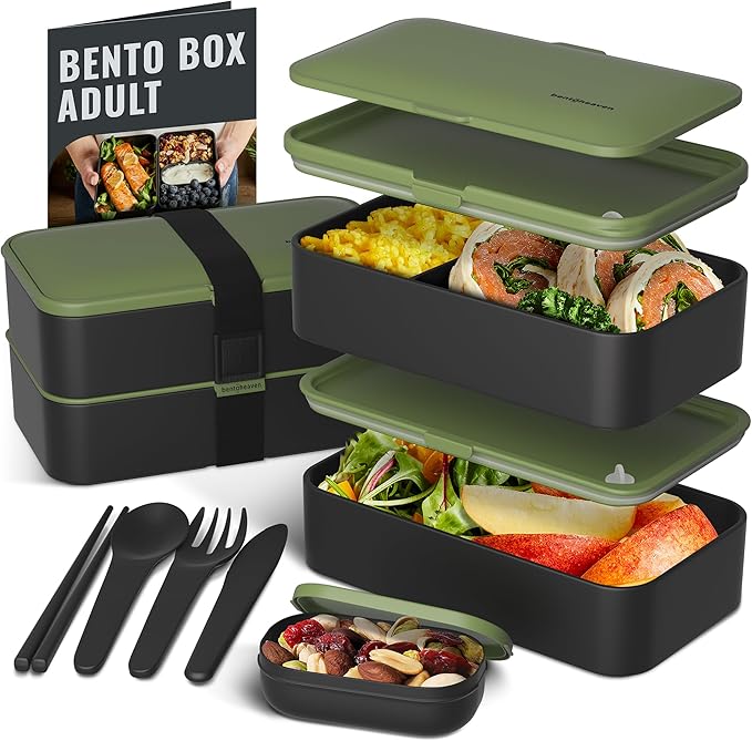 Bentoheaven Bento Box Adult, Stackable Lunch Box, 40 oz, Symph Onyx