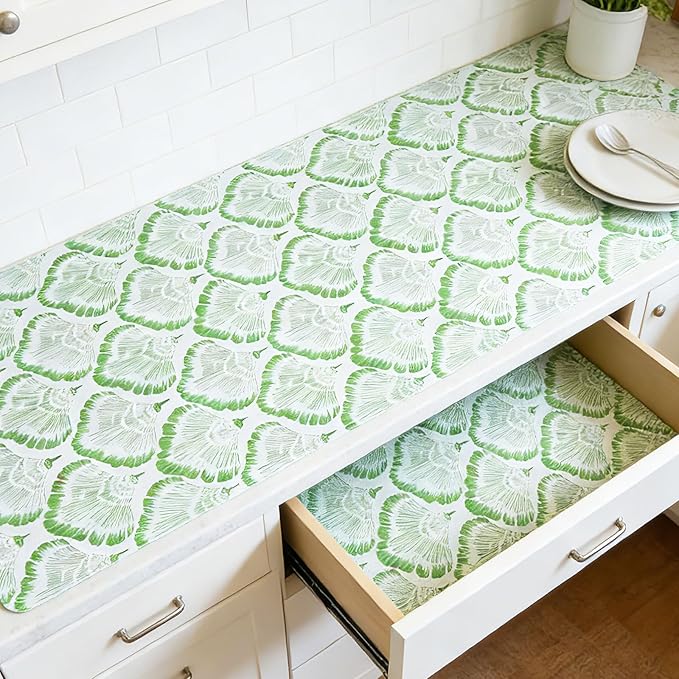 Drawer and Shelf Liner - Green Banana Leaf Pattern,Non Adhesive Non Slip Waterproof Easy-Clean Liner for Kitchen Cabinet, Refrigerator, Bathroom, Pantry Storage Drawers, 12 in x 10 Ft.