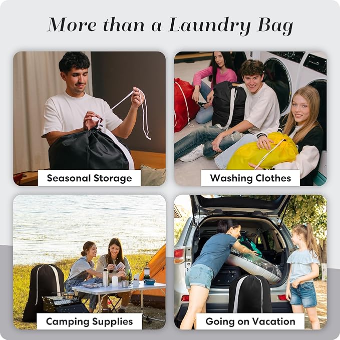 Handy Laundry Bag Shoulder Strap Extra Large - 2-Pack Drawstring Locking Closure, Durable Material, Heavy Duty Stitching, Hands Free Carrying - Perfect College Dorm (Black, 30" x 40")