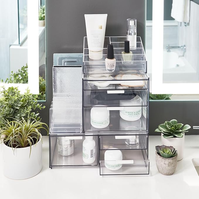 iDesign The Sarah Tanno Collection Plastic Cosmetics and Makeup Palette Organizer, 7-Compartment, Clear, 20.3 cm × 10.1 cm × 7.6 cm