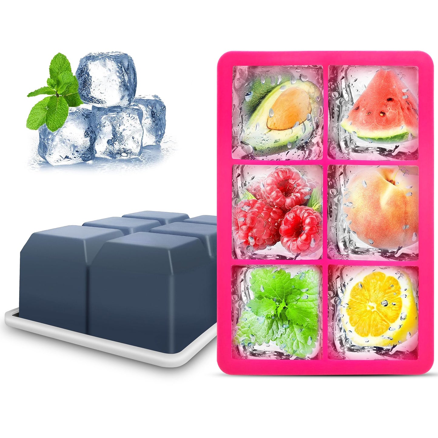 Excnorm Silicone Ice Cube Trays 3 Pack - Large Size Silicone Ice Cube Molds with Leak Proof Removable Lid Square Ice Cube Tray And BPA Free for Cocktail,Whiskey, Stackable Flexible Ice