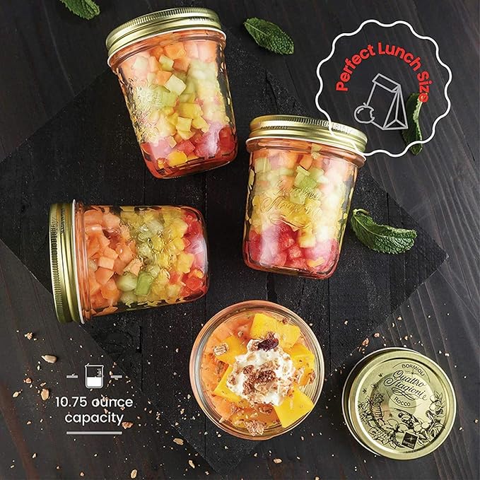 Bormioli Rocco Quattro Stagioni Mason Jar - ClearGold, 10.75 Oz, Set of 12