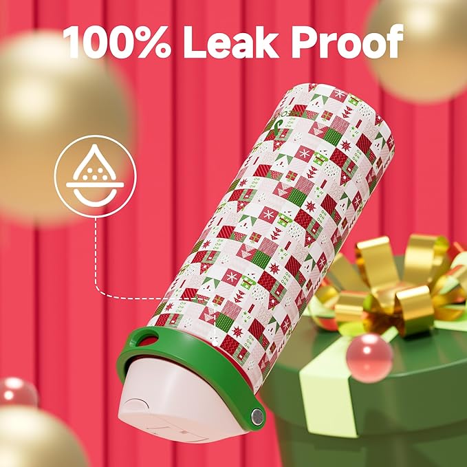 24 oz Insulated Water Bottle for Christmas: Meoky Stainless Steel Xmas Water Bottle with 2-in-1 Straw and Spout Lid - Leak Proof, Fits in Car Cup Holder, Christmas Gifts for Women Men, Santa Wishes