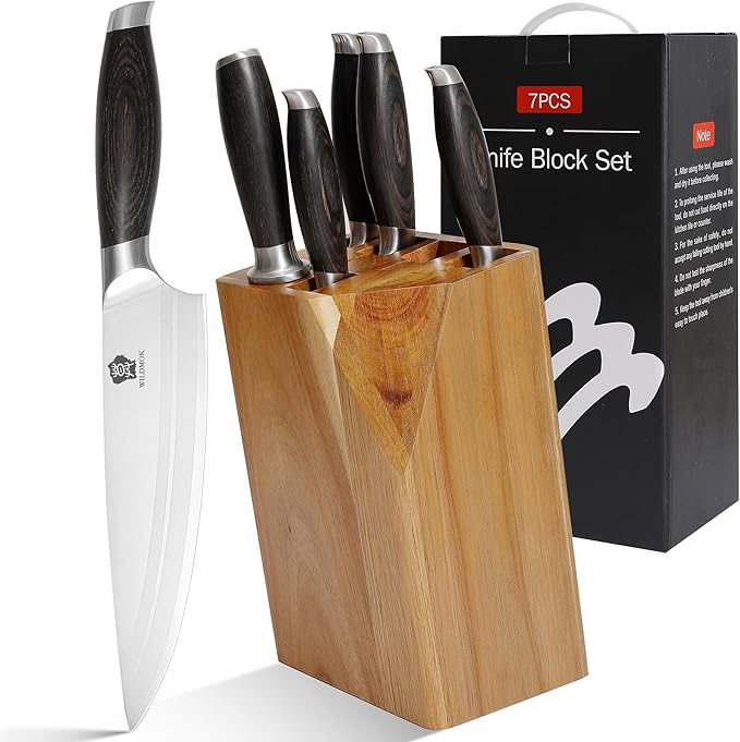 WILDMOK Kichen Knife Block Set, 17-piece Knife Set with Wooden Block German Steel Kitchen Knives Sets with Bone Chopper, Gift Box