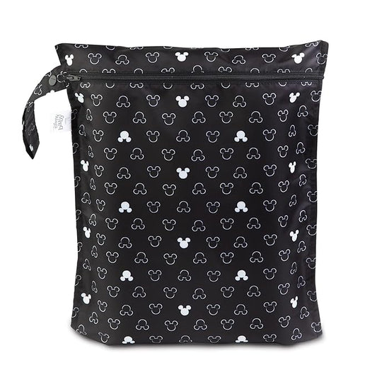 Bumkins Disney Waterproof Wet Bag for Baby, Travel, Swim Suit, Cloth Diapers, Pump Parts, Pool, Beach, Gym Clothes, Toiletry, Hook to Stroller, Daycare, Zip Reusable Wetdry Packing, Mickey Mouse Icon