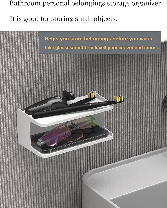2-Shelf Bedside Shelf Organizer, Modern/Contemporary Style, Wall Mount, Double Tray Holder for Bedroom, Bathroom, Electronic Devices, Personal Items