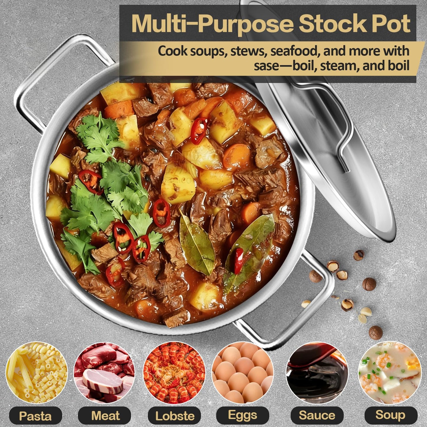 Large Stock Pot-20QT Stainless Steel Stockpot with Lid, Heavy Duty Tri-Ply Bottom Commercial Grade Stock Pot & Stockpots for Boiling Cooking Soup Stew Canning Cooking Pots,Big Stockpot, Deep Cookware