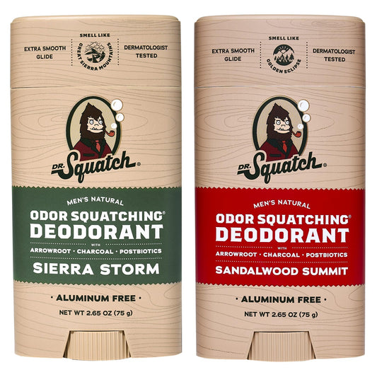 Dr. Squatch Natural Deodorant for Men - Odor-Squatching Aluminum Free - Alpine Sage & Bay Rum (2.65 oz, 2-Pack)