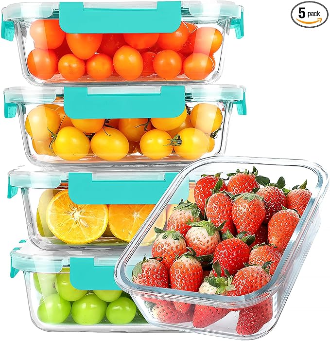 KOMUEE 30 oz 5 Pack Glass Meal Prep Containers with Lids, White