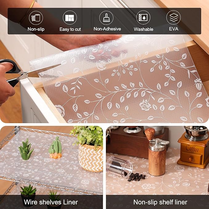 Cooyes Shelf Liner – Premium Non-Adhesive Cabinet & Drawer Liner for Kitchen – Waterproof Shelf Paper with Modern Pattern – Durable EVA Cabinet Mat – Easy to Cut （12" W x 120" L）