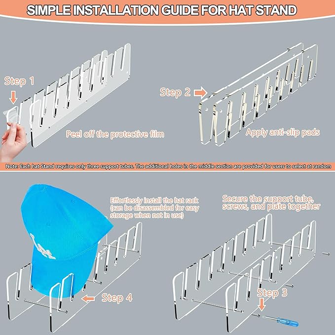 Hat Stand Organizer for Baseball Caps, Acrylic Hat Holder & Rack, 7PCS Clear Stand for 56 Caps, Ideal for Bedroom, Closet, Dresser, Office and Entrance (7)