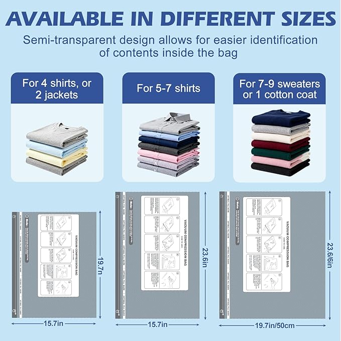 Travel Vacuum Storage Bags with Rechargeable Air Pump, 12 Pack Portable Space Saver Bags, Compression Bags for Clothing, Bedding, Seasonal Storage & Packing Bags for Moving