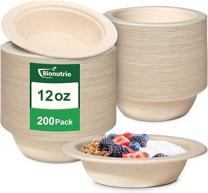 Bionutrio 12 oz Paper Bowls Disposable, 500 Pack Compostable Bulk