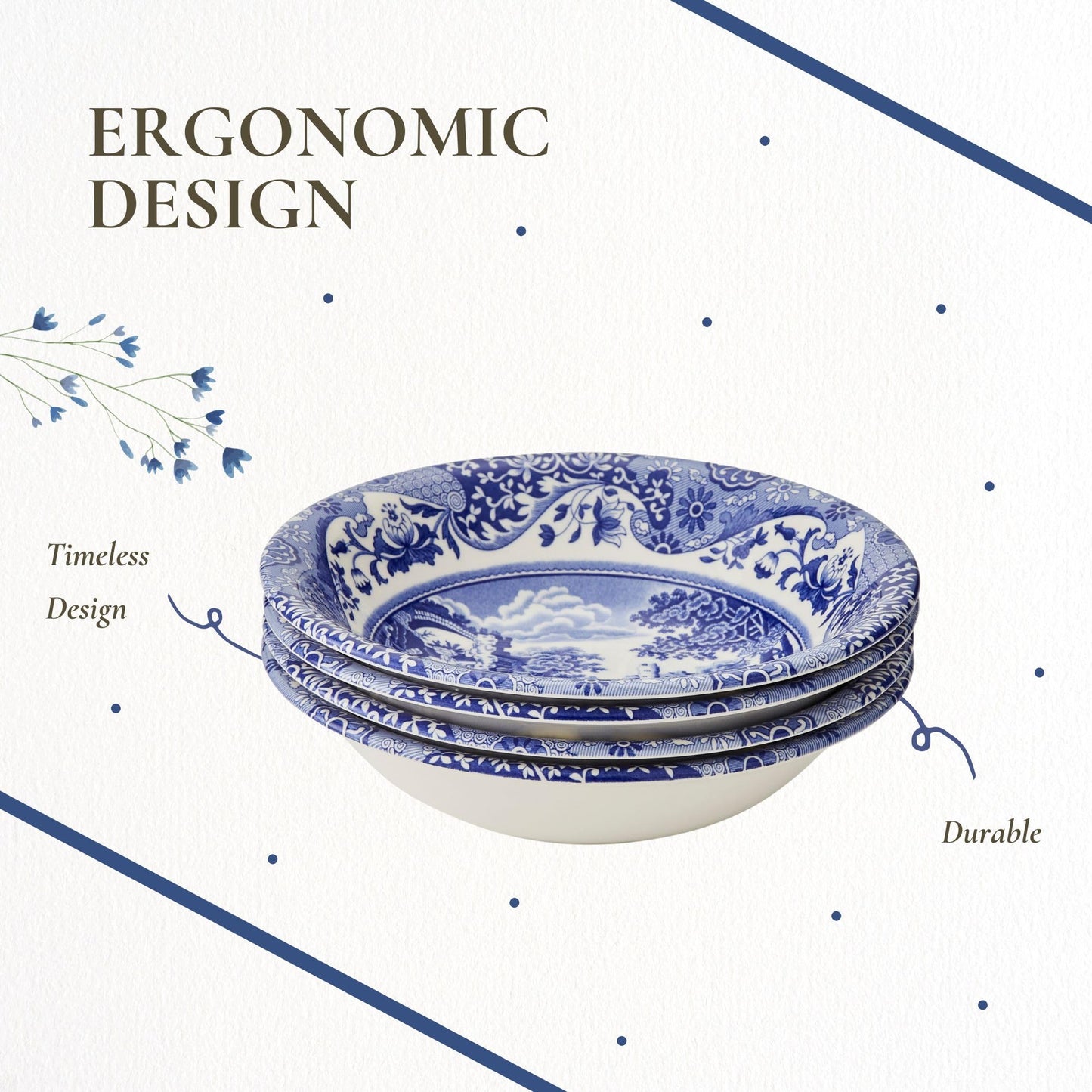 Spode Blue Italian Ascot Cereal Bowl, Set of 4