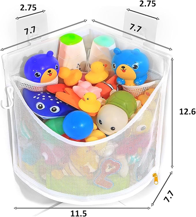KPH Bath Toy Organizer, Large Capacity Corner Hanging with Mesh bath toy storage, Quick Drying