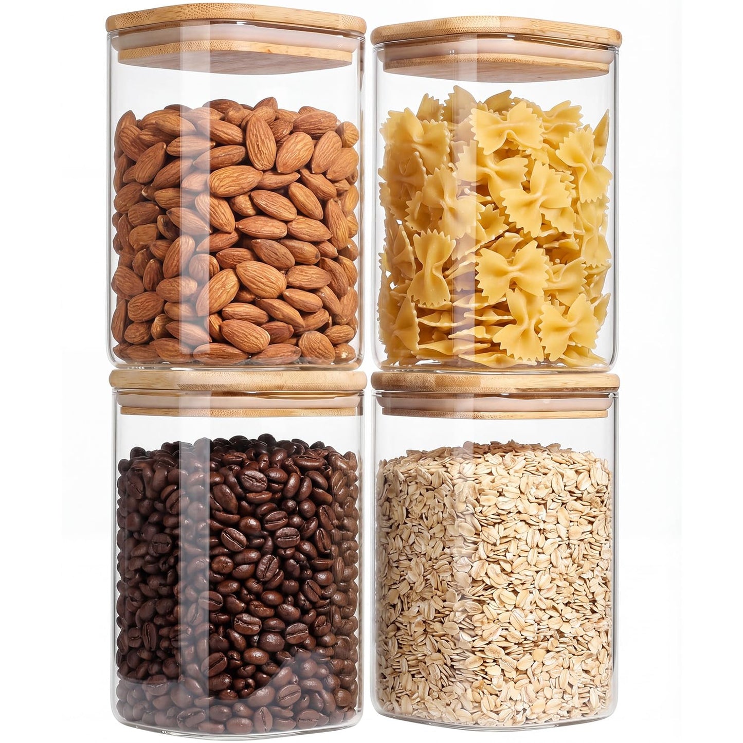 Xoniwis 3-Pack 1.6Qt Square Glass Storage Jars with Bamboo Lids