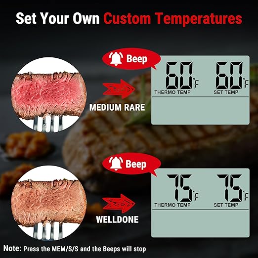 TempPro TP16H Large LCD Digital Meat Thermometer for Cooking, Smoking, Grilling, BBQ Food Thermometer with Clock Timer and Stainless Steel Probe, Black