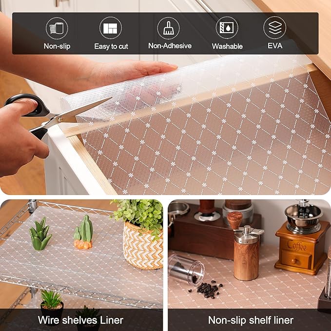 Cooyes Shelf Liner – Premium Non-Adhesive Cabinet & Drawer Liner for Kitchen – Waterproof Shelf Paper with Modern Pattern – Durable EVA Cabinet Mat – Easy to Cut （12" W x 240" L）