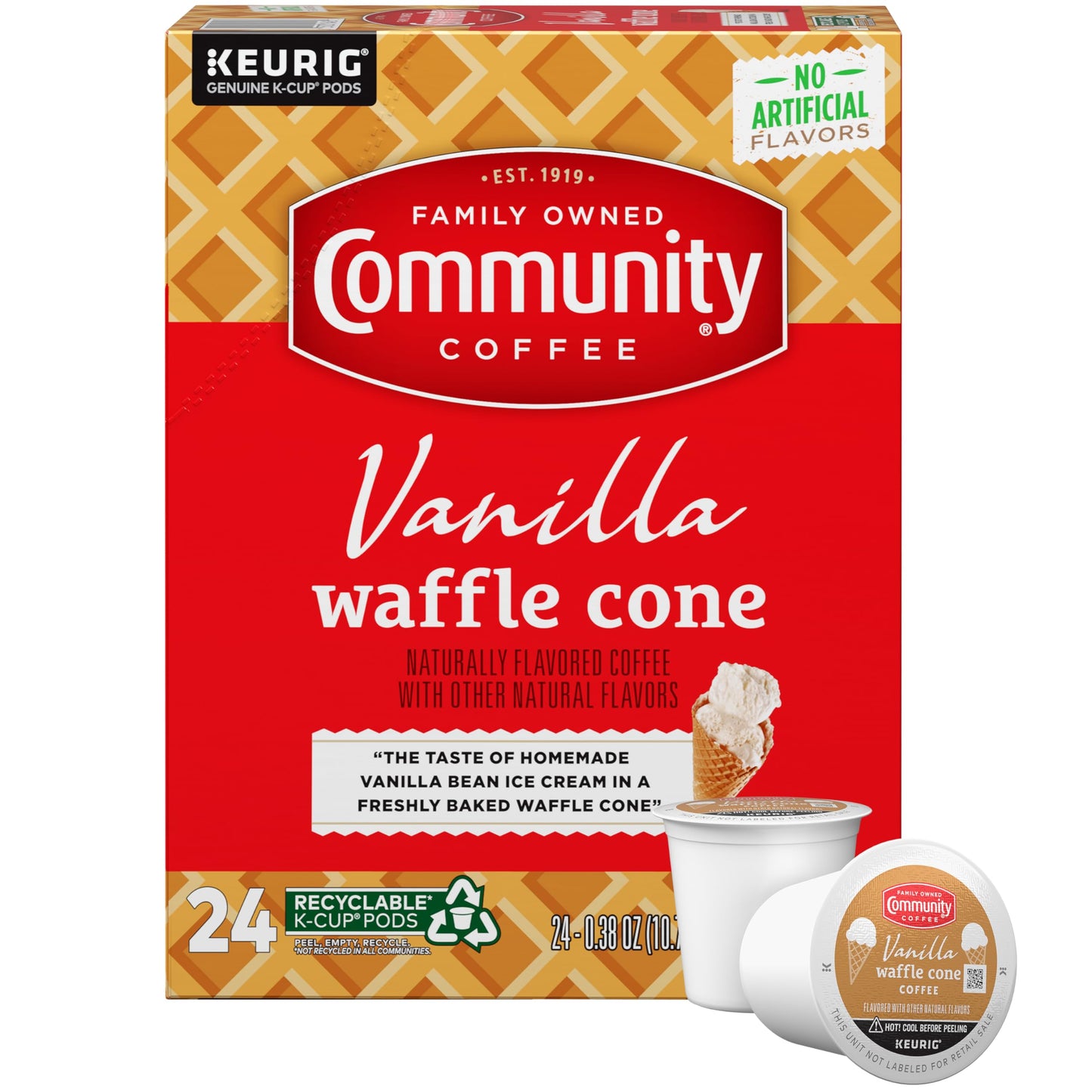 Community Coffee Vanilla Waffle Cone 60 Count Coffee Pods, Ice Cream Flavored, Compatible with Keurig 2.0 K-Cup Brewers, 10 Count (Pack of 6)