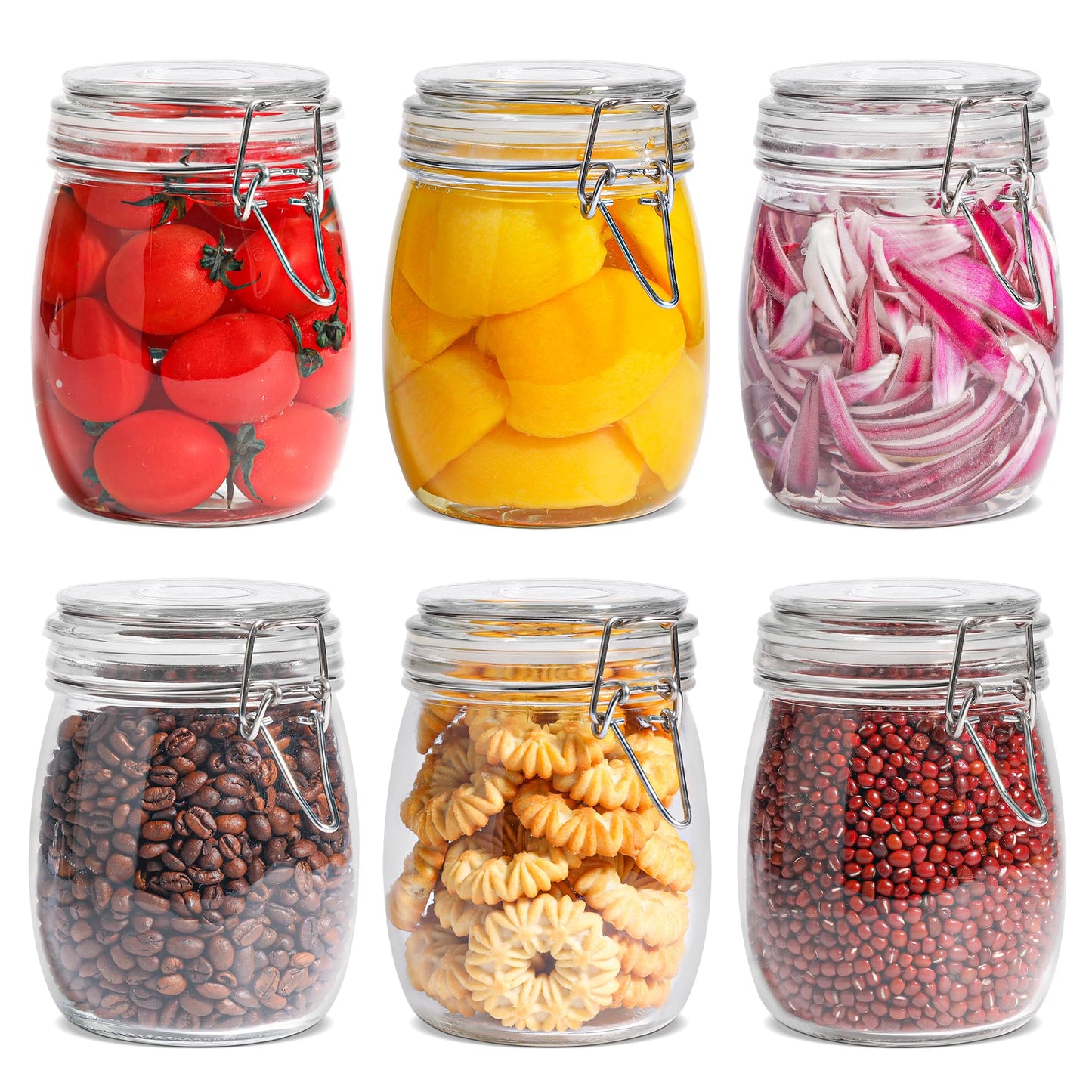 ComSaf Glass Jars with Airtight Lids 34oz 3 Pack Pantry Storage Coffee