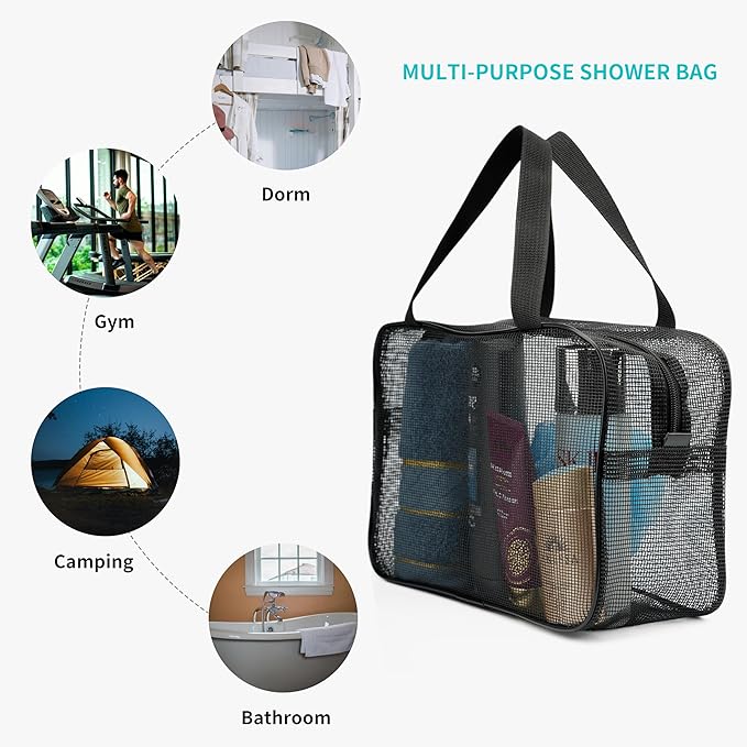 Mesh Shower Caddy Bag for Bathroom Gym Camping Portable Travel Mesh Toiletry Bag for Women Men