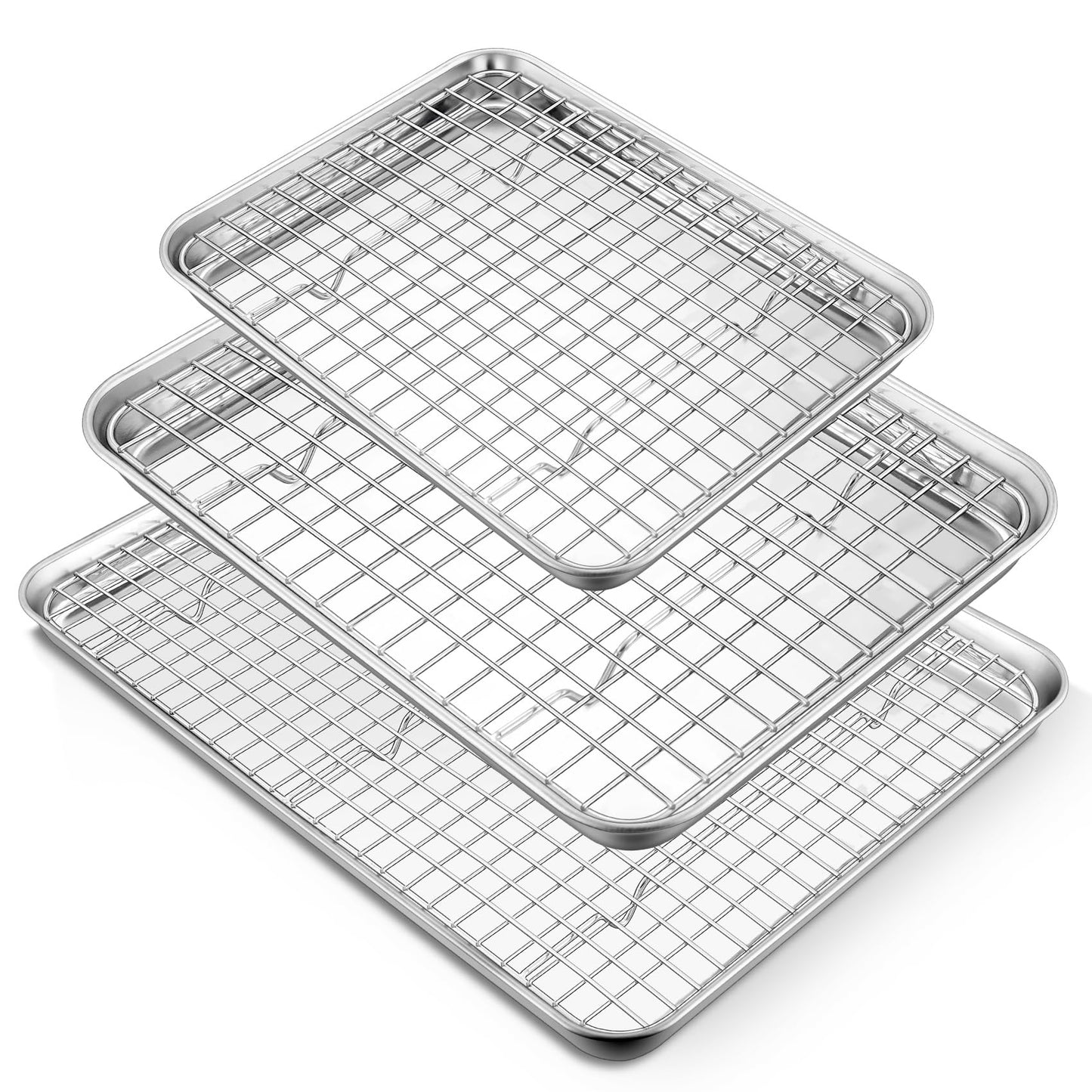 TeamFar Baking Sheet with Rack, Stainless Steel Sheet Pan-16/12.5/9 Inch