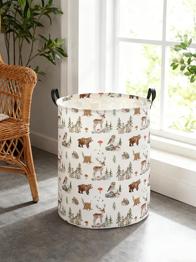 Kids Laundry Basket Animal Hamper for Nursery Woodland Hamper Cute Kids Storage Bin Organizer Room Decor for Home(Woodland animal)