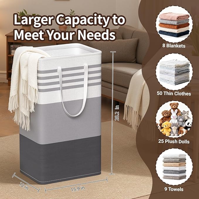 WOWBOX 2 Pack Laundry Hampers Baskets, Freestanding Dirty Clothes Hampers with Reinforced Handles & Cross Stitch & Waterproof Coating, for Laundry Bedroom Bathroom, 2 x 88L
