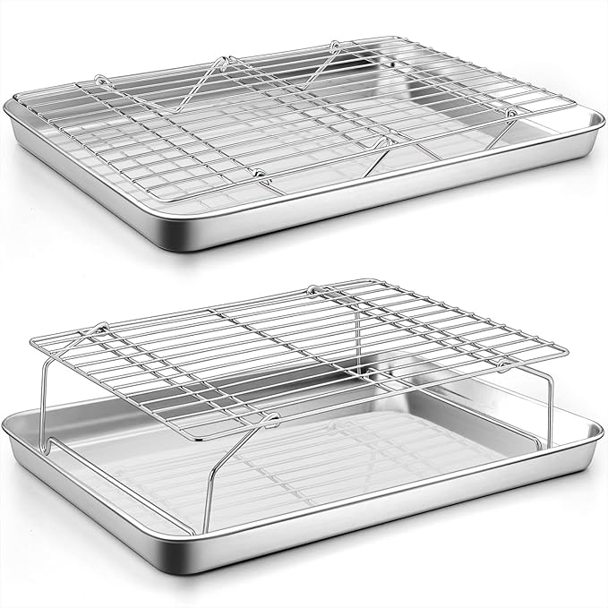 P&P CHEF 16 Inch Baking Sheet with Rack Set, Pans with Flat Racks