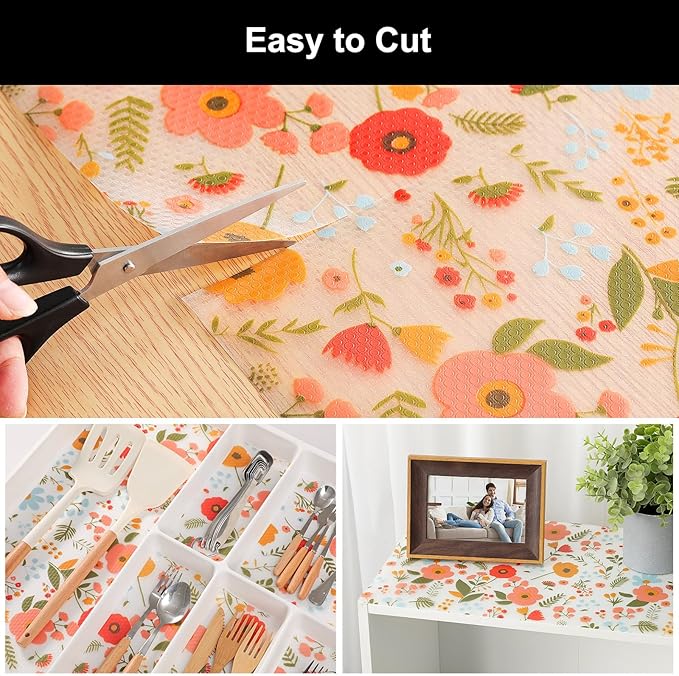 Cooyes Shelf Liner – Premium Non-Adhesive Cabinet & Drawer Liner for Kitchen – Waterproof Shelf Paper with Modern Pattern – Durable EVA Cabinet Mat – Easy to Cut (17.5" W x 197" L)
