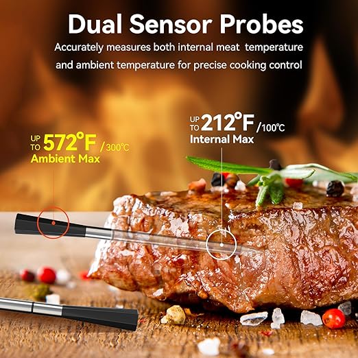 JUELICH Smart Wireless Meat Thermometer with Ultra-Thin Probe, 820FT Unlimited Range Bluetooth Meat Thermometer, Digital Food Thermometer for Remote Monitoring of BBQ Grill, Oven, Air Fryer