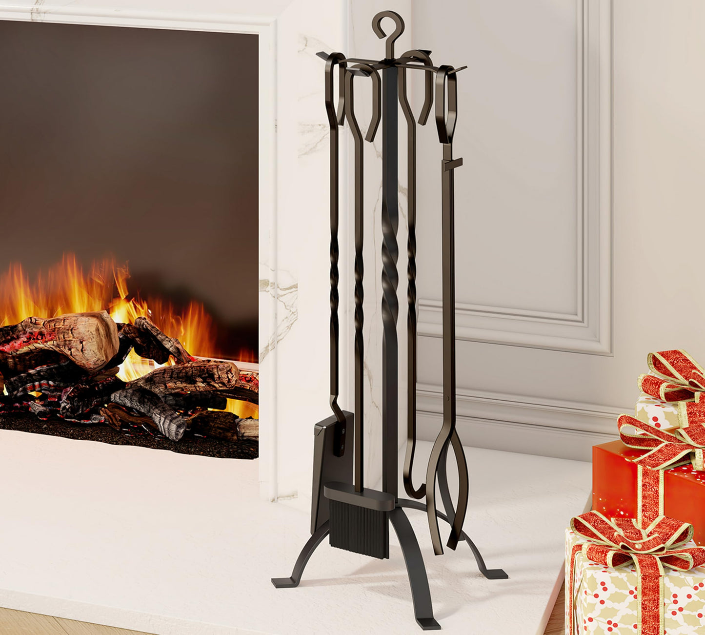 Fire Beauty 5 Pcs Wrought Iron Fireplace Tool Set Indoor Outdoor Fire Pit
