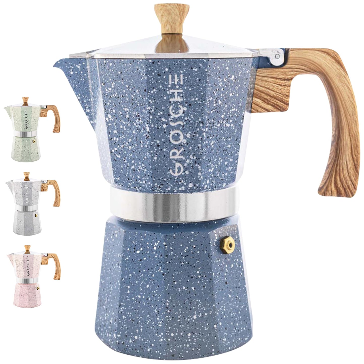 GROSCHE Milano Stovetop Espresso Maker Moka Pot 6 espresso Cup, 9.3 oz Blue