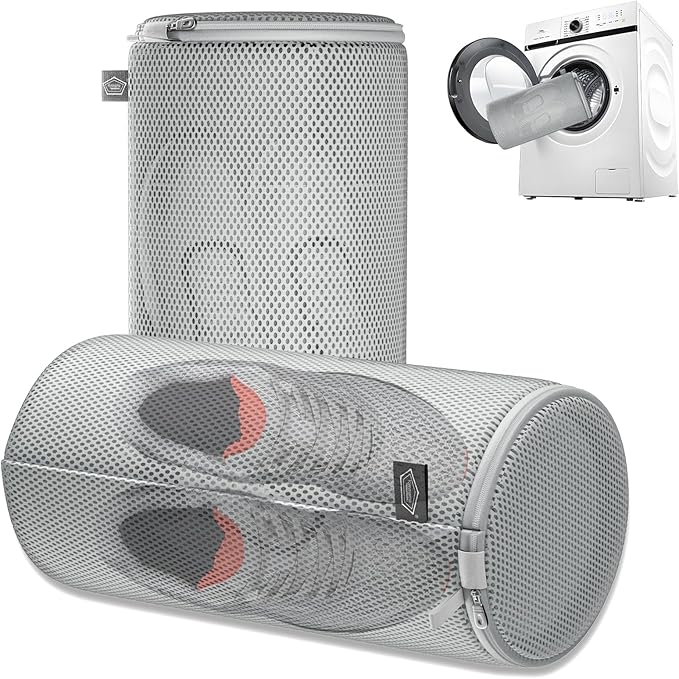 Kimmama Shoe Washing Machine Bag, Shoe Bag for Washing Machine, Mesh Laundry Bags for Sneakers, Footwear, Trainers, Slippers, Grey Sandwish Net, 8x15"
