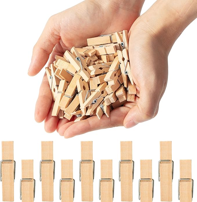 Mr. Pen- Wooden Clothes Pins, Natural Wood, 132 pcs, 1.4 Inch, Mini Clothes Pins for Hanging Pictures, Small Clothes Pins Wood, Clothing Pins, Mini Clothespins for Photos, Small Clothes Pin