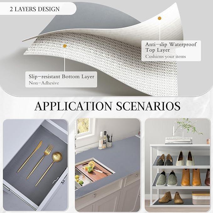 Beautysaid Shelf and Drawer Liner for Kitchen Cabinet, Non Adhesive Non Slip Shelf Paper Waterproof Washable Thickened for Dresser Pantry Shelve Bathroom Protector Liner(Gray,18 in x 10 FT)